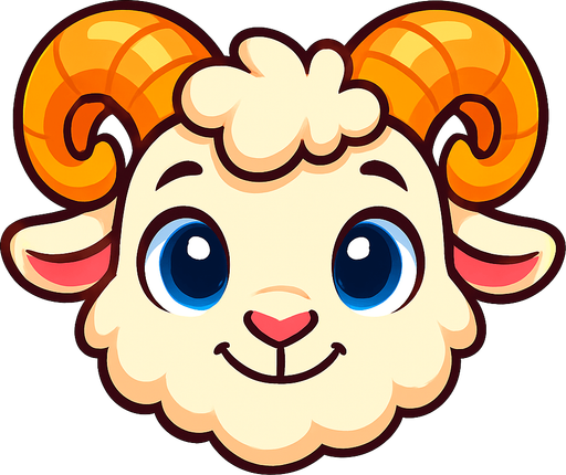 Vibrant cartoon white baby ram face .
Game asset. 2d. Blank background. High contrast. No shadows.