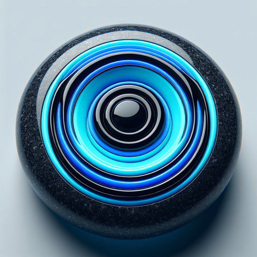 Black curlingstone with neonblue top, top view.