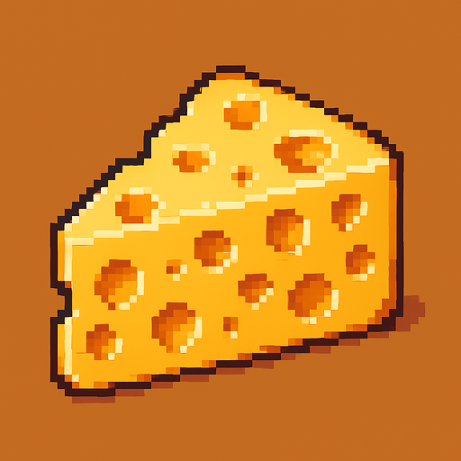 Un queso gruyere en pixel art.
In-Game asset.  2d.  High contrast.  No shadows