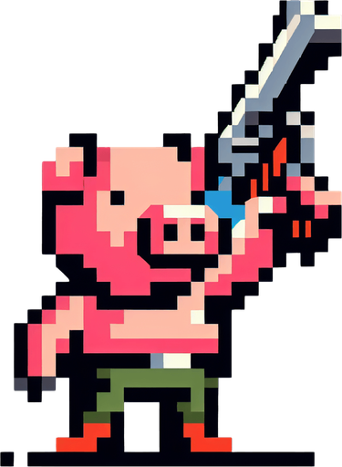 A pig with a gun.
Single Game Texture. In-Game asset. 2d. Blank background. High contrast. No shadows.