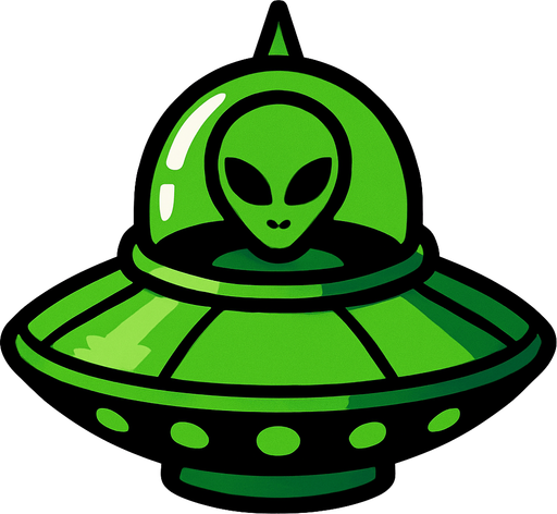 A green alien ship.
In-Game asset.  2d.  High contrast.  No shadows