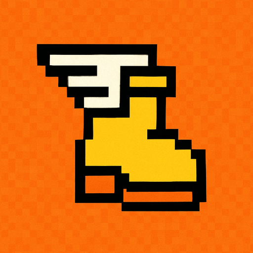 8x8 pixel  movement speed powerup icon. boot with wings.
In-Game asset.  2d.  High contrast.  No shadows. Black outline