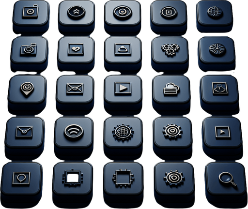 Collection of high definition modern rounded squares buttons.
icons : image, frame, ...
Simple backgrounds. 
Few dark-blue colours .