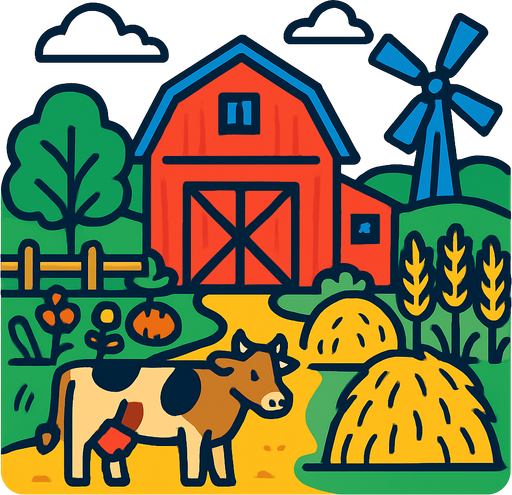 A farm.
In-Game asset.  2d.  High contrast.  No shadows