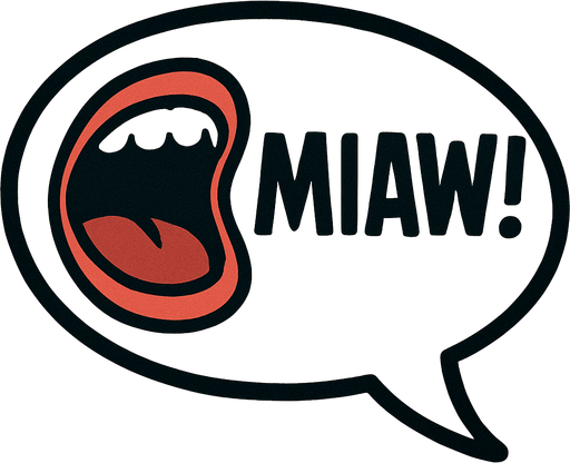 Simple cartoon speech bubble with big open mouth icon and uppercase lettering 'MIAW!'. Bubble tail on the right.
Single Game Texture.  In-Game asset.  2d.  Blank background.  High contrast.  No shadows