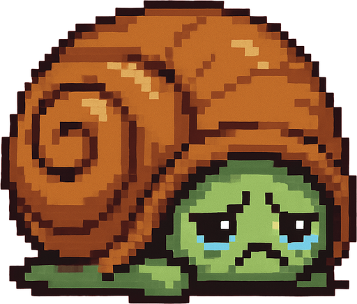 desperate depressive cute snail is hiding in shell 2d pixel art.
In-Game asset.  2d.  High contrast.  No shadows