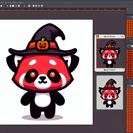 Give to the red panda a halloween hat..
Single Game Texture. In-Game asset. 2d. Blank background. High contrast. No shadows.