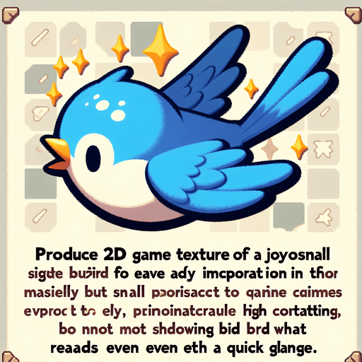 A happy little bluebird flying..
Single Game Texture. In-Game asset. 2d. Blank background. High contrast. No shadows.