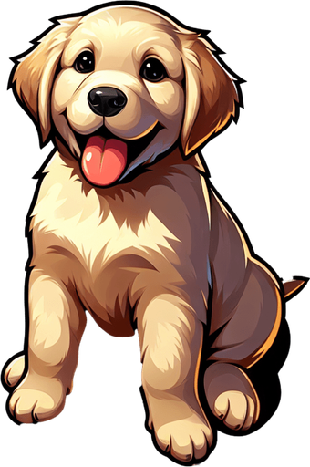 A happy golder retriever puppy. tongue hanging out in happiness. sitting down and looking at the viewer..
Single Game Texture. In-Game asset. 2d. Blank background. High contrast. No shadows.