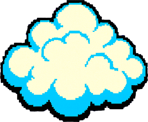 A  long fluffy white cloud seen from overhead. 80s arcade machine graphics.
In-Game asset.  2d.  High contrast.  No shadows