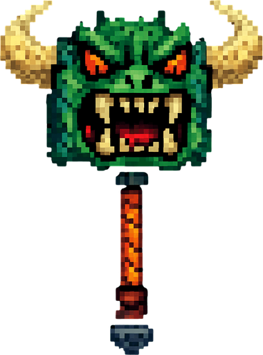 martillo mounstroso de pixeles.
In-Game asset.  2d.  High contrast.  No shadows