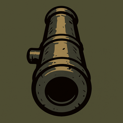 Cannon without wheels or  base, just the cannon.
In-Game asset.  2d.  High contrast.  No shadows. Topdown