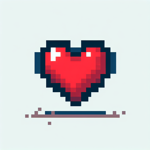 8-bit heart. in game asset. Single Game Texture. In-Game asset. 2d. Blank background. High contrast. No shadows.