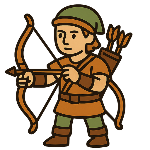 A human with a bow and a quiver.
In-Game asset.  2d.  High contrast.  No shadows