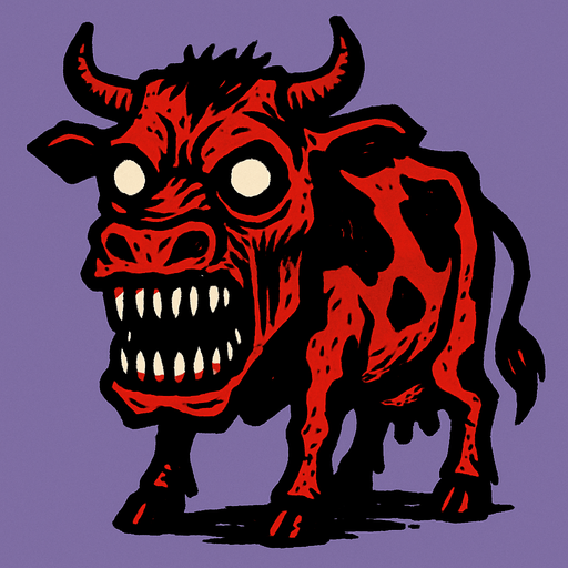 scary cow.
In-Game asset.  2d.  High contrast.  No shadows