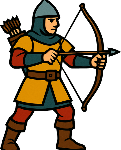 Okçu piyade savaşçı.
In-Game asset.  2d.  High contrast.  No shadows