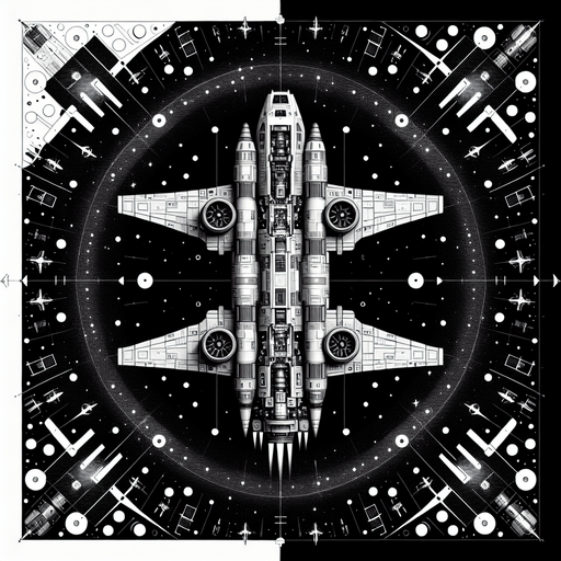 basic spaceship scheme inverted colors..
BW. Top view.