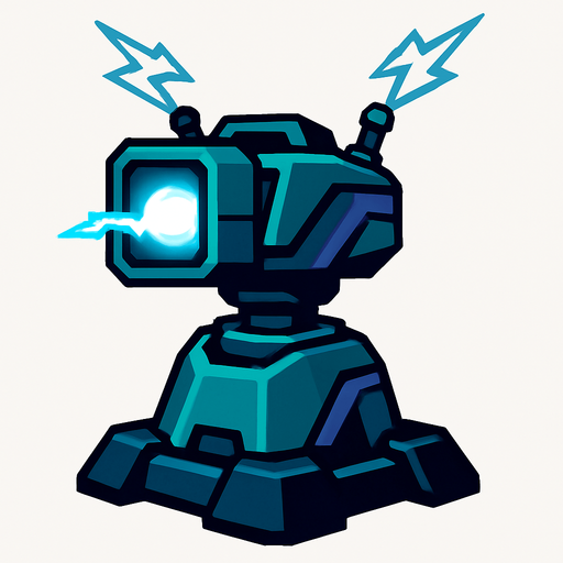 Torreta futurista electrica.
In-Game asset.  2d.  High contrast.  No shadows