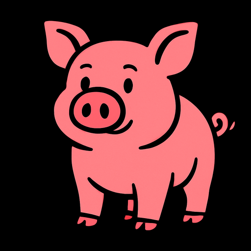 pink pig  with black background.
In-Game asset.  2d.  High contrast.  No shadows