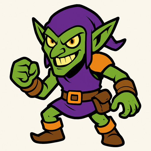 Green goblin without backround.
In-Game asset.  2d.  High contrast.  No shadows