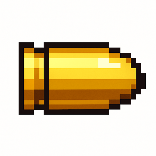 Genera una imagen de una bala pixel.
In-Game asset.  2d.  High contrast.  No shadows