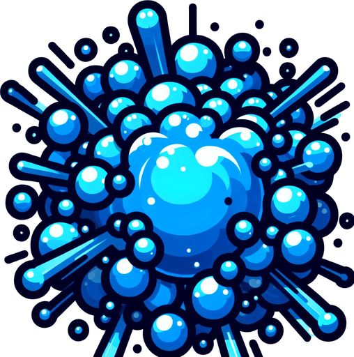 epic blue 16 bit bubble pieces explode.
Single Game Texture.  In-Game asset.  2d.  Blank background.  High contrast.  No shadows