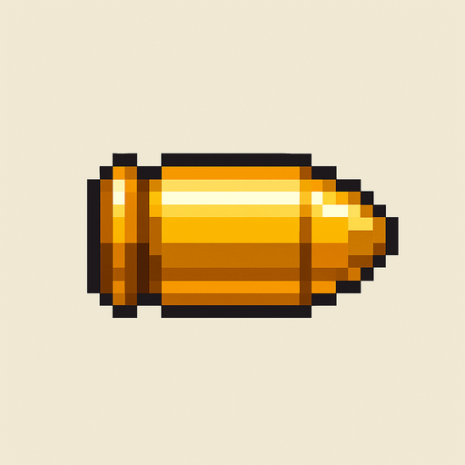 pixel art bullet.
In-Game asset.  2d.  High contrast.  No shadows