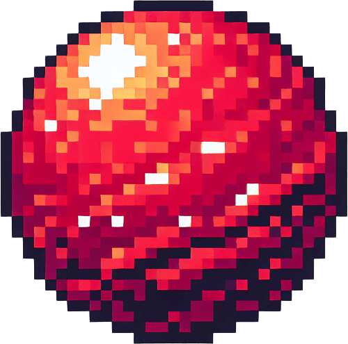 pixel art of a red orb.
Single Game Texture. In-Game asset. 2d. Blank background. High contrast. No shadows.