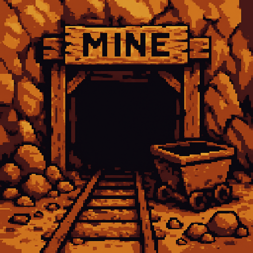mina abandonada.
In-Game asset.  2d.  High contrast.  No shadows. pixelart
