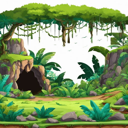 A road in a jungle with a cave nearby