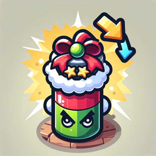 christmas present for naughty santa, cartoon, power up Single Game Texture. In-Game asset. 2d. Blank background. High contrast. No shadows.