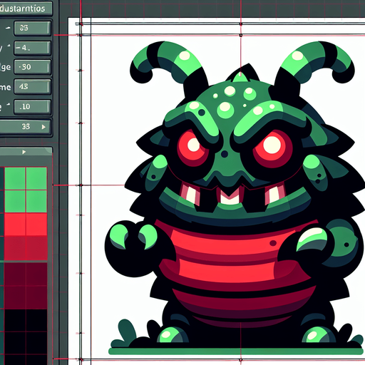 a cartoon bug. evil looking. dark green and red color..
Single Game Texture. In-Game asset. 2d. Blank background. High contrast. No shadows.