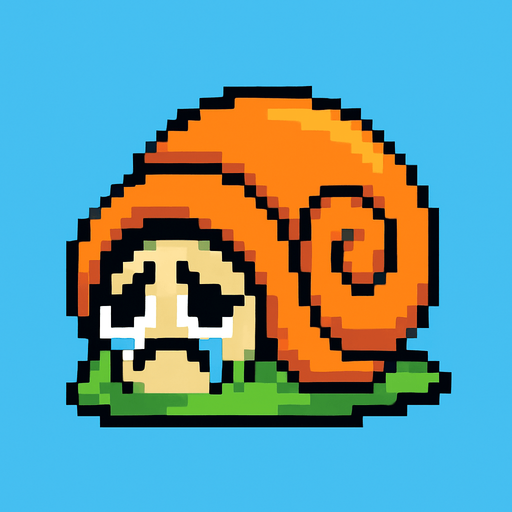 desperate depressive cute snail is hiding in shell 2d pixel art.
In-Game asset.  2d.  High contrast.  No shadows