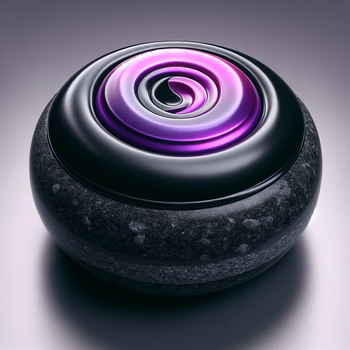 Black curlingstone with purple top, top view.