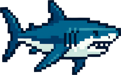 realistic pixel shark.
In-Game asset.  2d.  High contrast.  No shadows