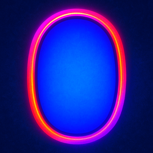 neon pink purple red orange oval filled in blue nuaces.
In-Game asset.  2d.  High contrast.  No shadows