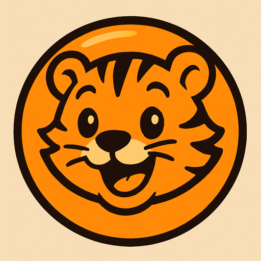 An orange bubble with a cheerful tiger cub face, bold lines and playful expression, cartoon style.
In-Game asset.  2d.  High contrast.  No shadows