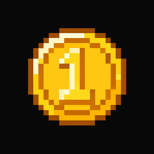 Pixel coin.
In-Game asset.  2d.  High contrast.  No shadows