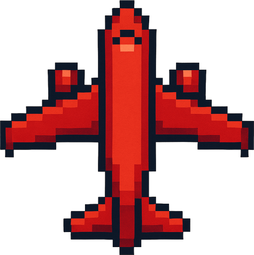 kırmızı 2d pixel simetrik uçak
In-Game asset.  2d.  High contrast.  No shadows