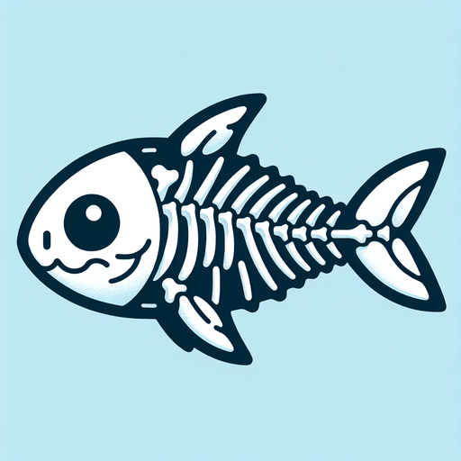 Very minimalist skeleton of a fish with a fin and cute shark head.
