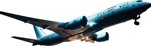 Air coaching airplane at night, from profile view