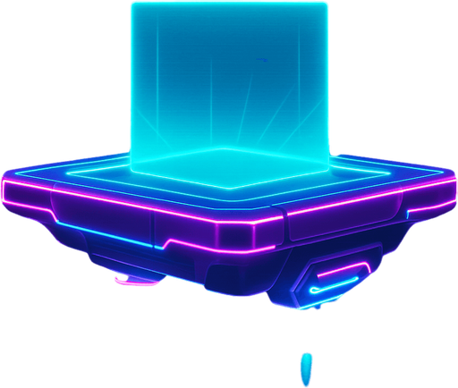 Neon cyberpunk futuristic glowing side-view 2d platformer style platform flat top hologram projection hovering hover platform antigravity jet thrusters