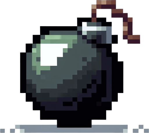create me a 2d pixel bomb.
Single Game Texture. In-Game asset. 2d. Blank background. High contrast. No shadows.