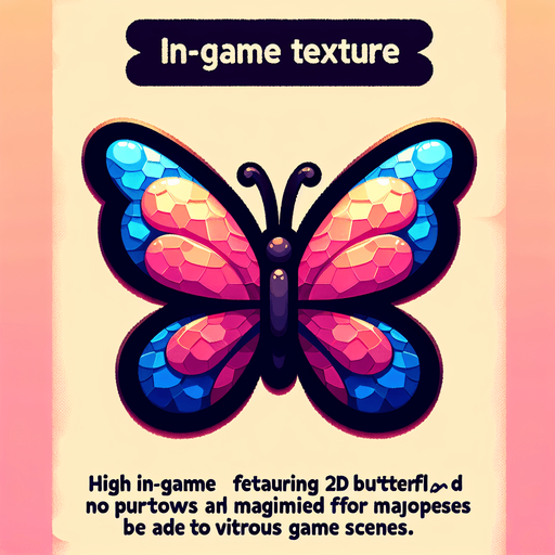 butterfly.
Single Game Texture. In-Game asset. 2d. Blank background. High contrast. No shadows.