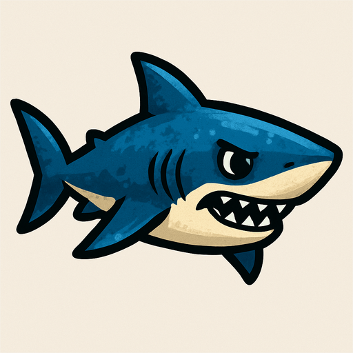 Shark.
Single Game Texture.  In-Game asset.  2d.  Blank background.  High contrast.  No shadows