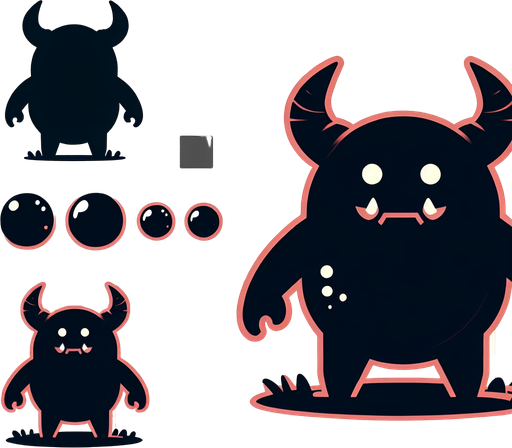 monster.
Single Game Texture. In-Game asset. 2d. Blank background. High contrast. No shadows.