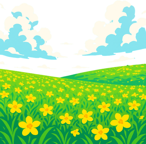 Fond d'écran prairie manga.
In-Game asset.  2d.  High contrast.  No shadows