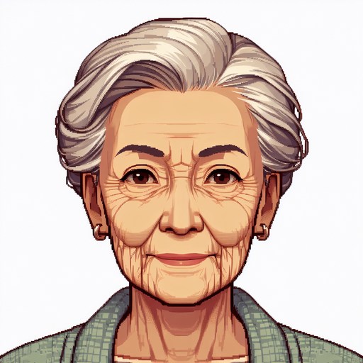 an old grandma's face.
Single Game Texture.  In-Game asset.  2d.  Blank background.  High contrast.  No shadows