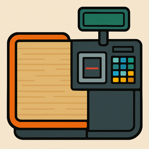 Üzerinde meyve, sebze gibi ürün bulundurmayan; market kasa bankosu. Üstten görünüm..
In-Game asset.  2d.  High contrast.  No shadows