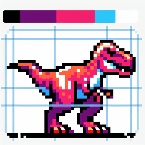 Create a left-facing version, 2d, trex ,pixel art.
Single Game Texture. In-Game asset. 2d. Blank background. High contrast. No shadows.